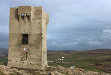 The Tower on Malin Head (Irish: Cionn Mhálanna) on the Inishowen Peninsula, County Donegal, Ireland